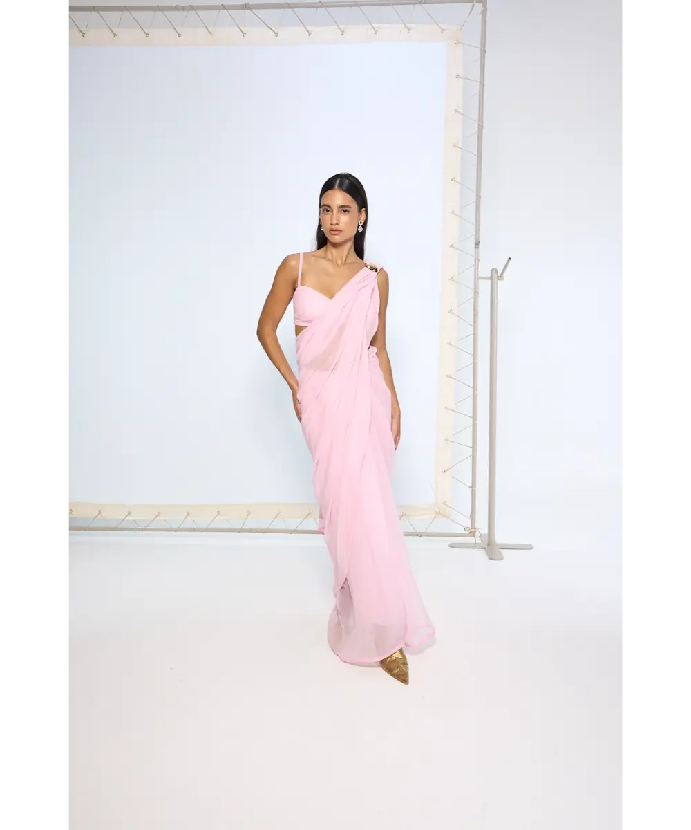 EKAYA BANARAS - Blush Pink Movable Brooch Saree